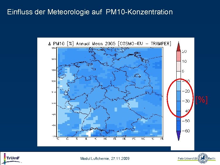 Einfluss der Meteorologie auf PM 10 -Konzentration [%] Modul Luftchemie, 27. 11. 2009 