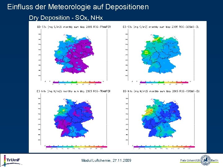 Einfluss der Meteorologie auf Depositionen Dry Deposition - SOx, NHx Modul Luftchemie, 27. 11.