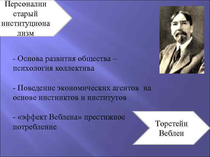 Персоналии старый институциона лизм - Основа развития общества – психология коллектива - Поведение экономических
