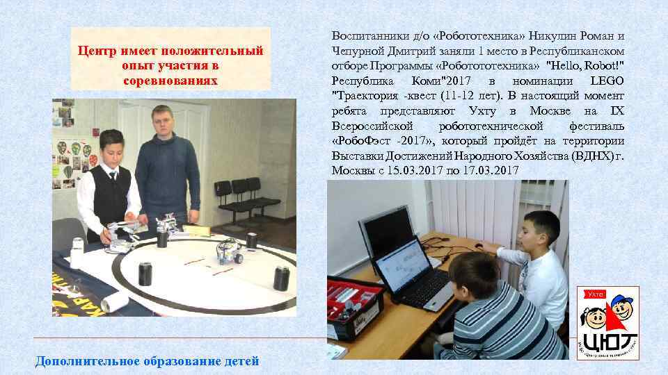 Центр имеет положительный опыт участия в соревнованиях Дополнительное образование детей Воспитанники д/о «Робототехника» Никулин