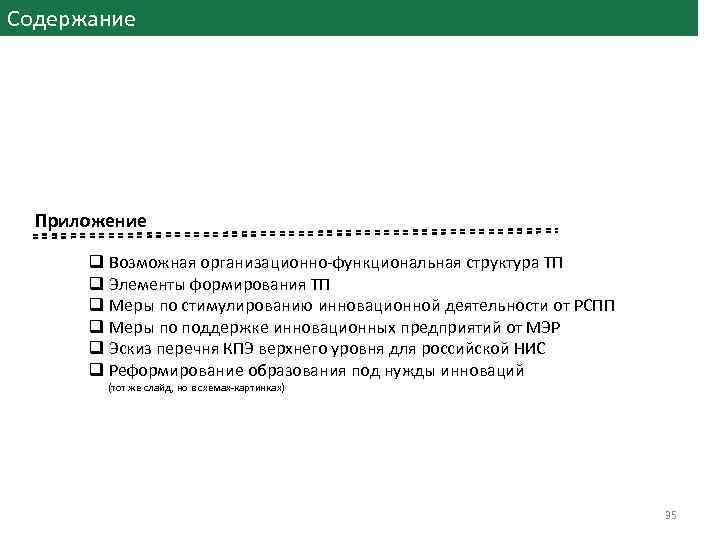 Содержание Приложение q Возможная организационно-функциональная структура ТП q Элементы формирования ТП q Меры по