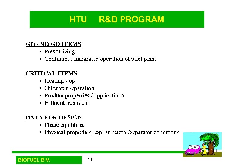 HTU R&D PROGRAM GO / NO GO ITEMS • Pressurizing • Continuous integrated operation