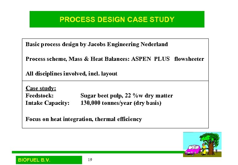 PROCESS DESIGN CASE STUDY Basic process design by Jacobs Engineering Nederland Process scheme, Mass