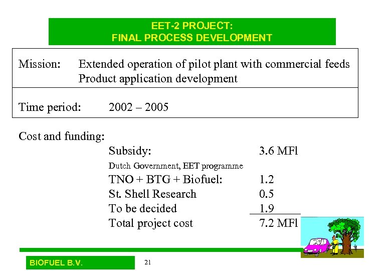 EET-2 PROJECT: FINAL PROCESS DEVELOPMENT Mission: Extended operation of pilot plant with commercial feeds