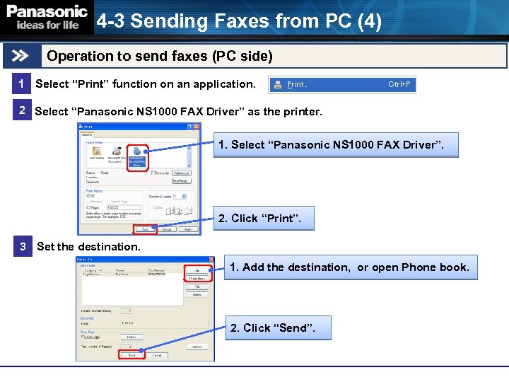 4 -3 Sending Faxes from PC (4) Operation to send faxes (PC side) 1