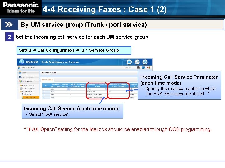4 -4 Receiving Faxes : Case 1 (2) By UM service group (Trunk /