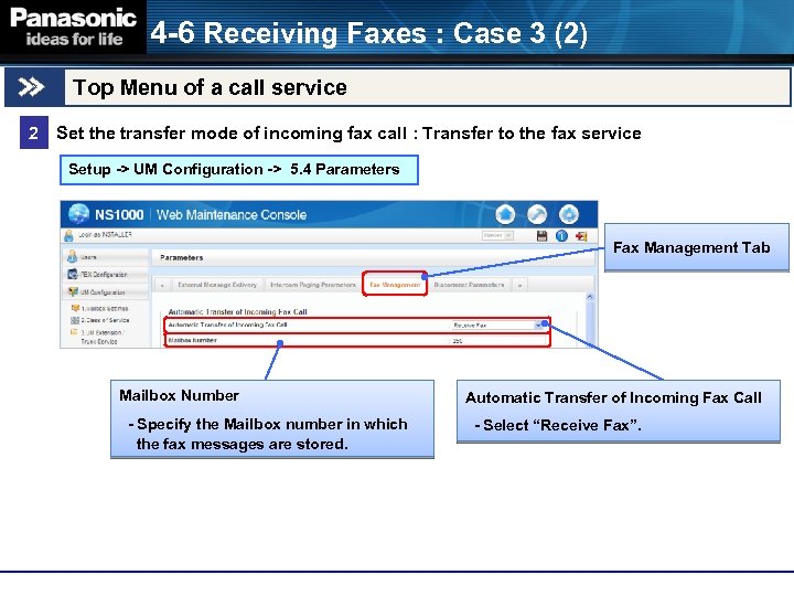 4 -6 Receiving Faxes : Case 3 (2) Top Menu of a call service