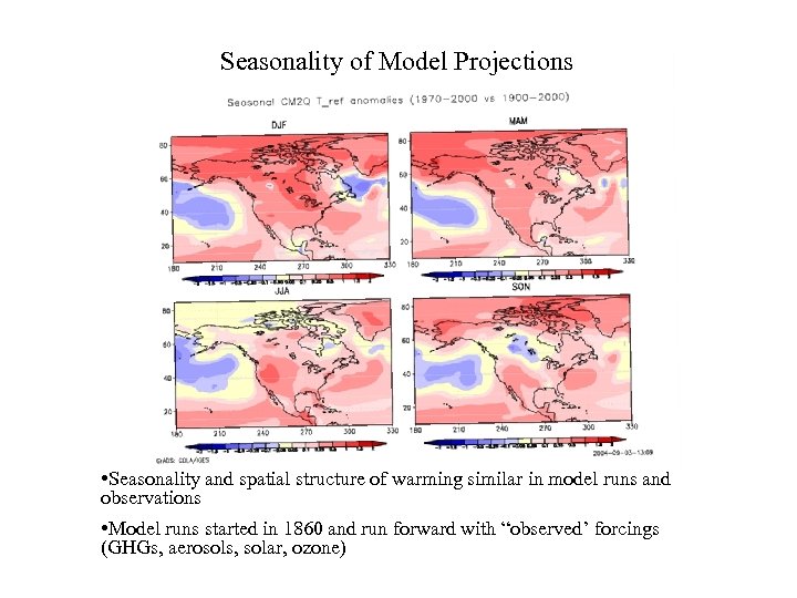 Seasonality of Model Projections • Seasonality and spatial structure of warming similar in model