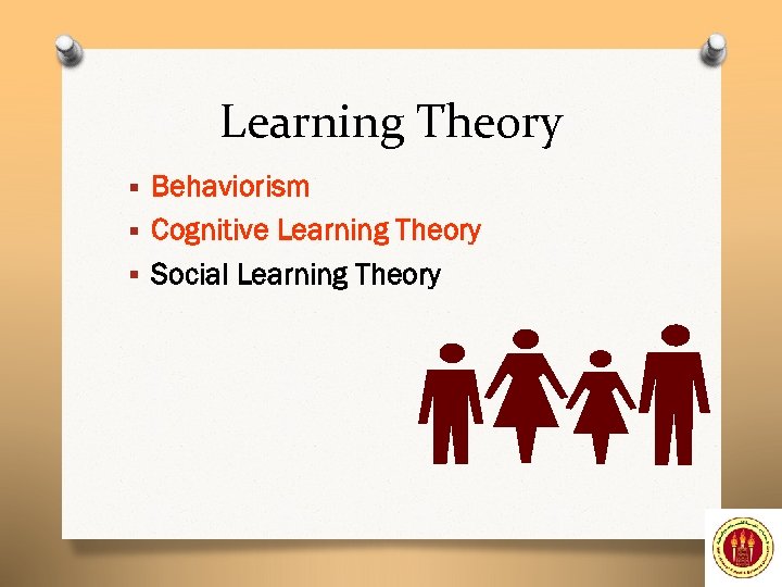 Learning Theory § Behaviorism § Cognitive Learning Theory § Social Learning Theory 