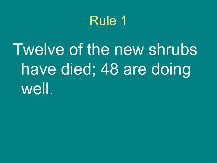 Rule 1 Twelve of the new shrubs have died; 48 are doing well. 