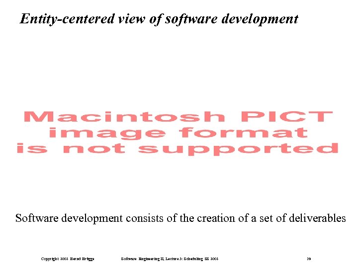 Entity-centered view of software development Software development consists of the creation of a set