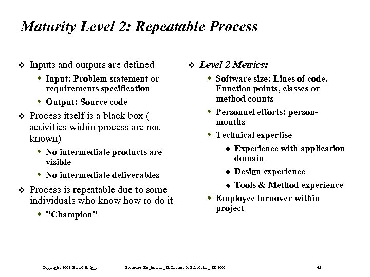 Maturity Level 2: Repeatable Process Inputs and outputs are defined Input: Problem statement or