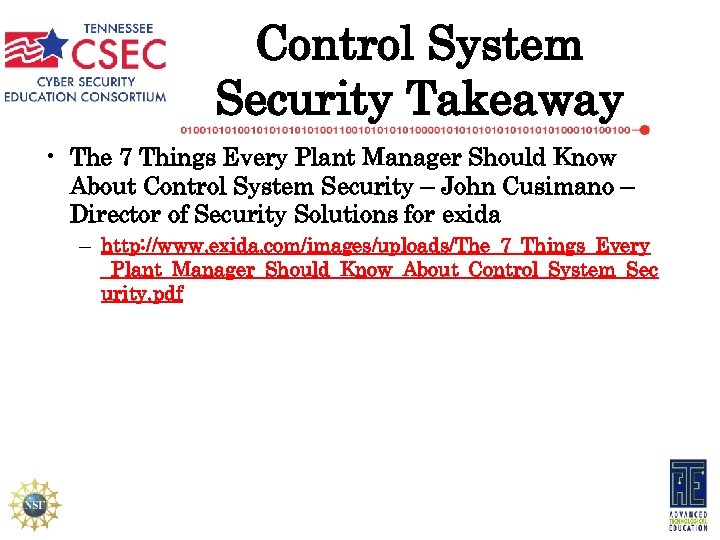 Control System Security Takeaway • The 7 Things Every Plant Manager Should Know About