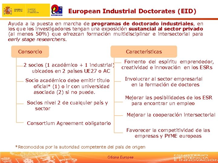 European Industrial Doctorates (EID) Ayuda a la puesta en marcha de programas de doctorado