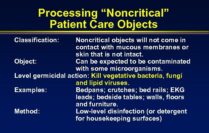 Processing “Noncritical” Patient Care Objects Classification: Noncritical objects will not come in contact with