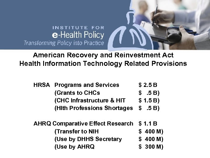 American Recovery and Reinvestment Act Health Information Technology Related Provisions HRSA Programs and Services