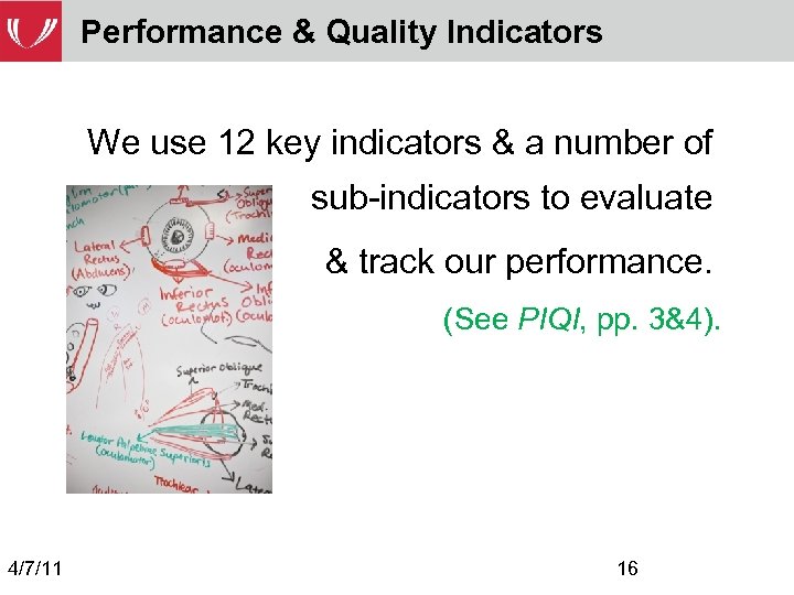 Performance & Quality Indicators We use 12 key indicators & a number of sub-indicators