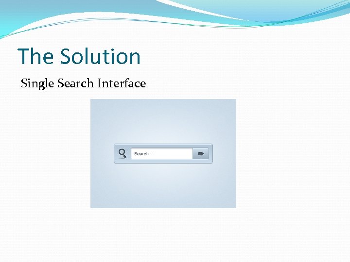 The Solution Single Search Interface 
