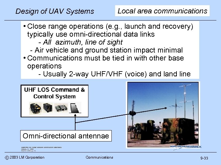 Design of UAV Systems Local area communications • Close range operations (e. g. ,