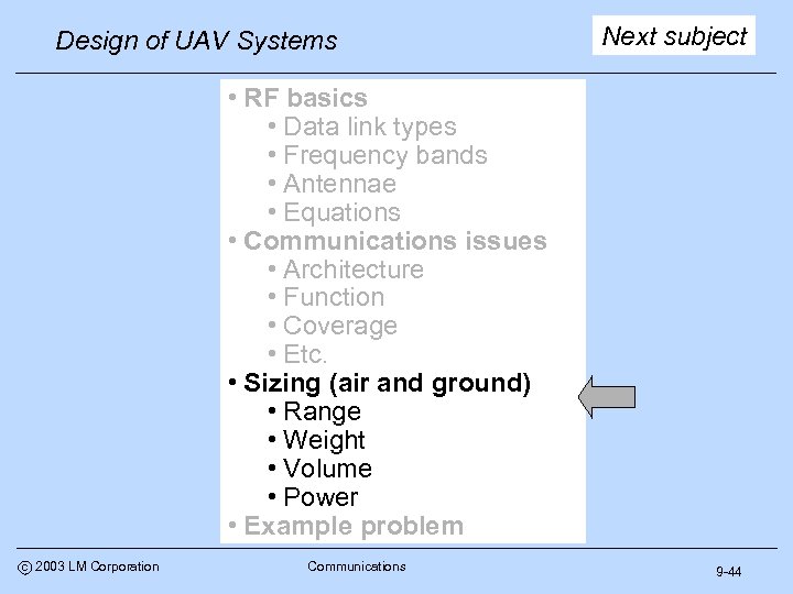 Design of UAV Systems Next subject • RF basics • Data link types •