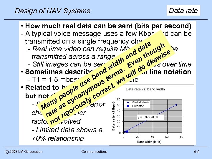 Design of UAV Systems Data rate • How much real data can be sent