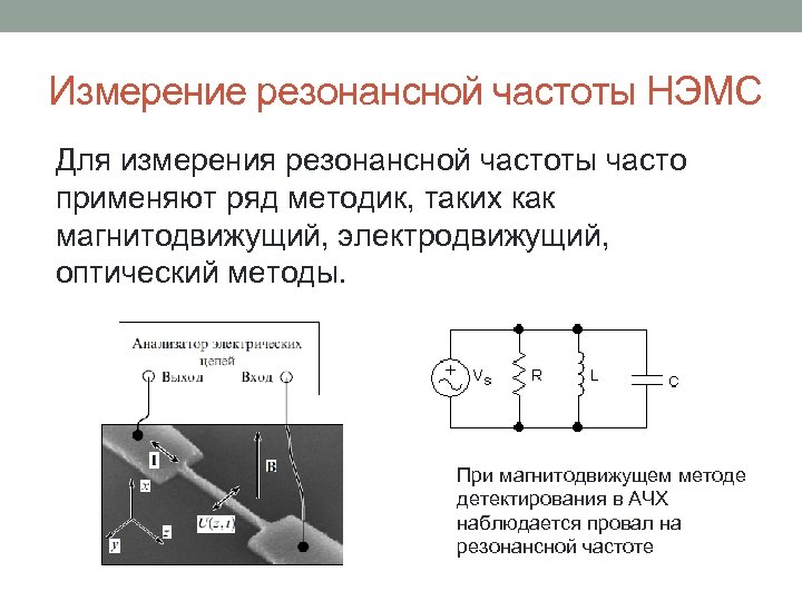 Измерение резонансной частоты НЭМС Для измерения резонансной частоты часто применяют ряд методик, таких как