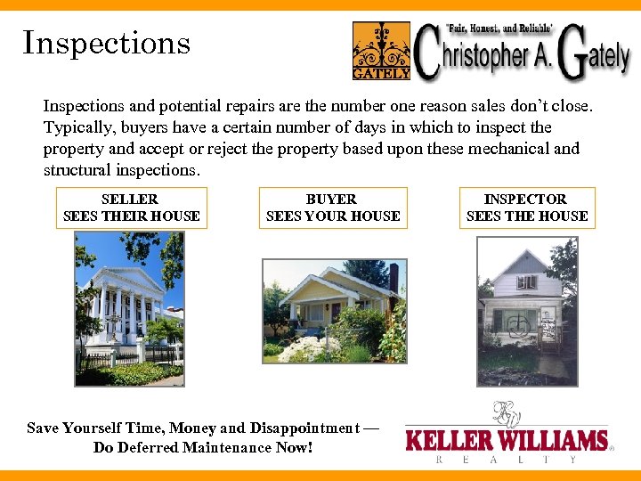 Inspections and potential repairs are the number one reason sales don’t close. Typically, buyers