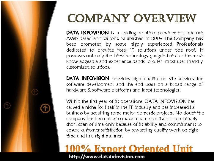 Company overview DATA INFOVISION is a leading solution provider for Internet /Web based applications.