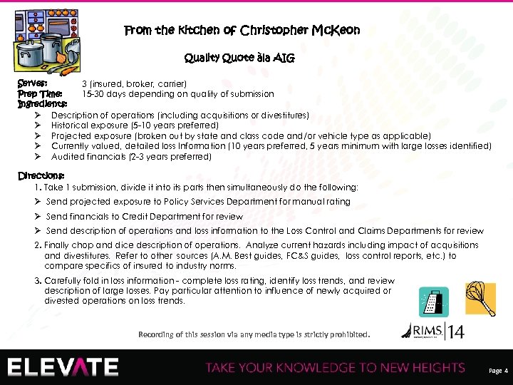 From the kitchen of Christopher Mc. Keon Quality Quote àla AIG Serves: 3 (insured,