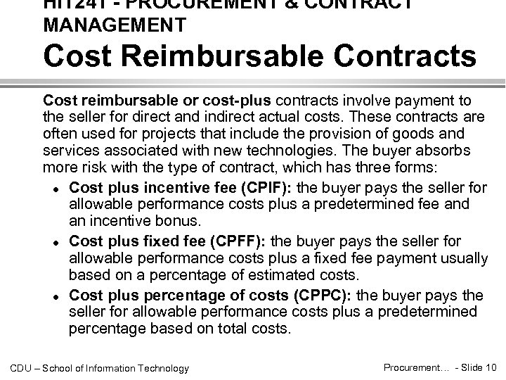 HIT 241 — PROCUREMENT CONTRACT MANAGEMENT Introduction