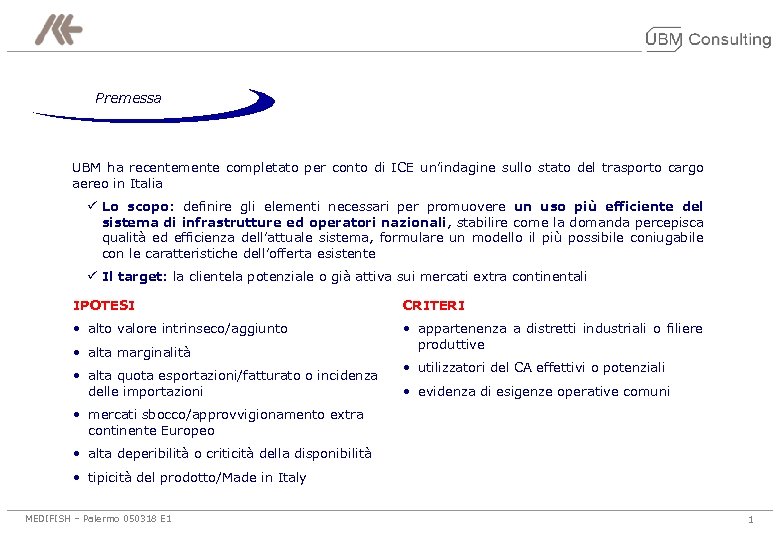 Premessa UBM ha recentemente completato per conto di ICE un’indagine sullo stato del trasporto