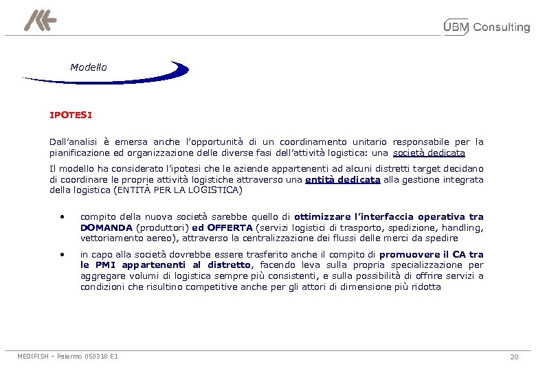 Modello IPOTESI Dall’analisi è emersa anche l’opportunità di un coordinamento unitario responsabile per la