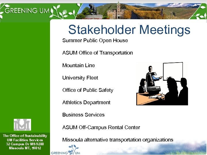 Stakeholder Meetings Summer Public Open House ASUM Office of Transportation Mountain Line University Fleet