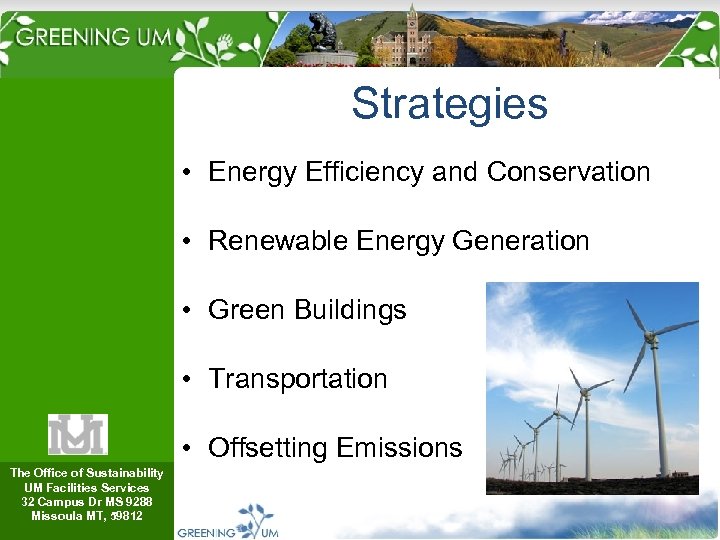 Strategies • Energy Efficiency and Conservation • Renewable Energy Generation • Green Buildings •