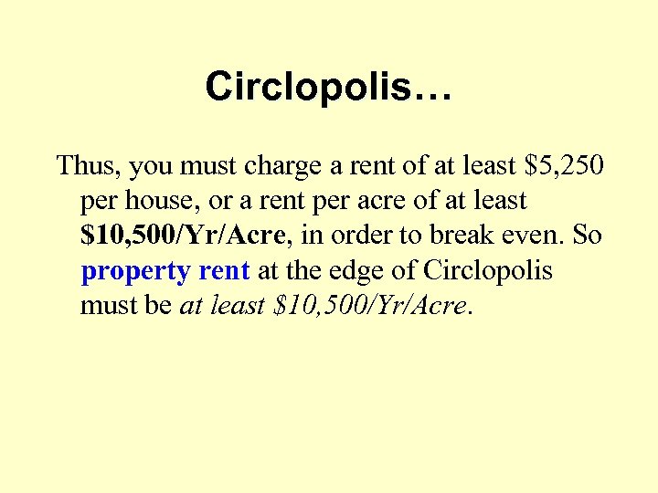 Circlopolis… Thus, you must charge a rent of at least $5, 250 per house,