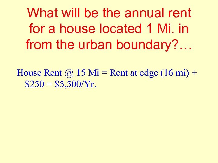 What will be the annual rent for a house located 1 Mi. in from