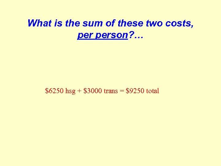 What is the sum of these two costs, person? … $6250 hsg + $3000