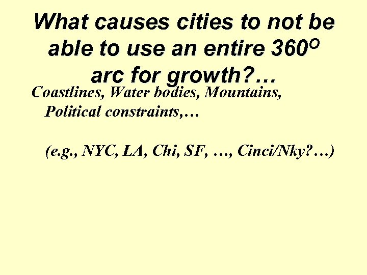 What causes cities to not be able to use an entire 360 O arc