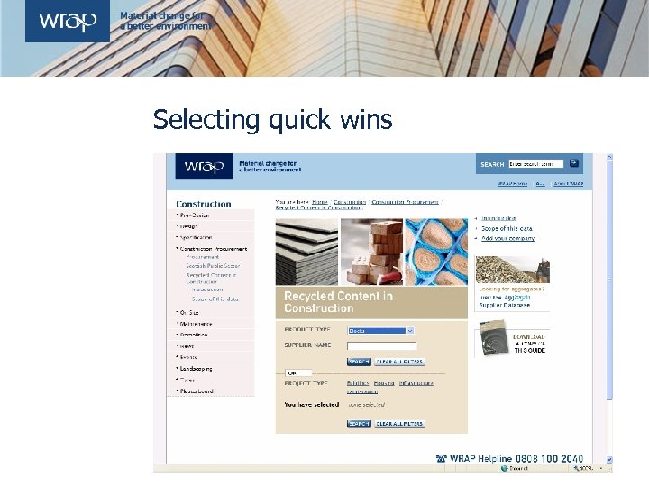 Selecting quick wins 