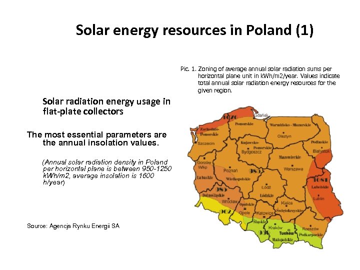 Solar energy resources in Poland (1) Pic. 1. Zoning of average annual solar radiation