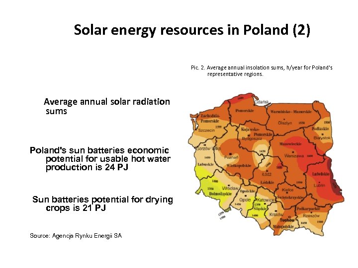 Solar energy resources in Poland (2) Pic. 2. Average annual insolation sums, h/year for