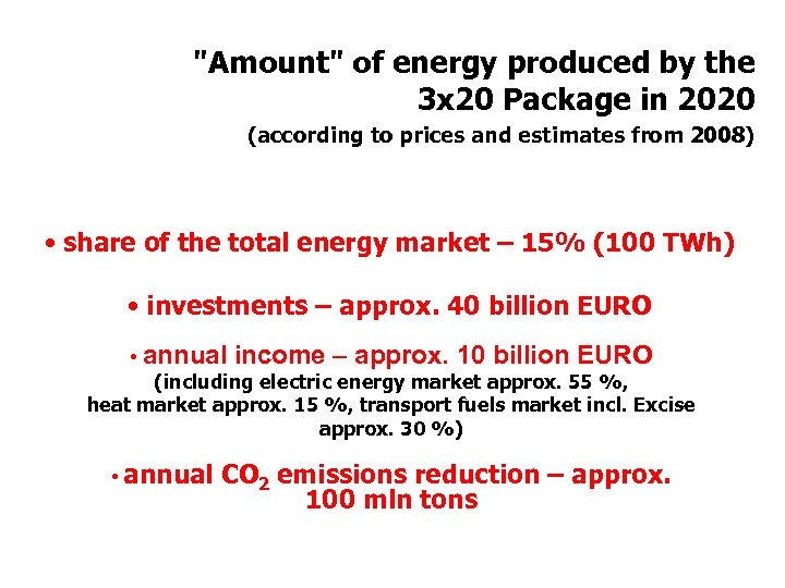 "Amount" of energy produced by the 3 x 20 Package in 2020 (according to