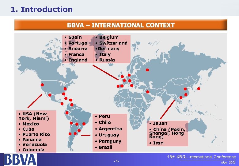 1. Introduction BBVA – INTERNATIONAL CONTEXT • • • USA (New York, Miami) •