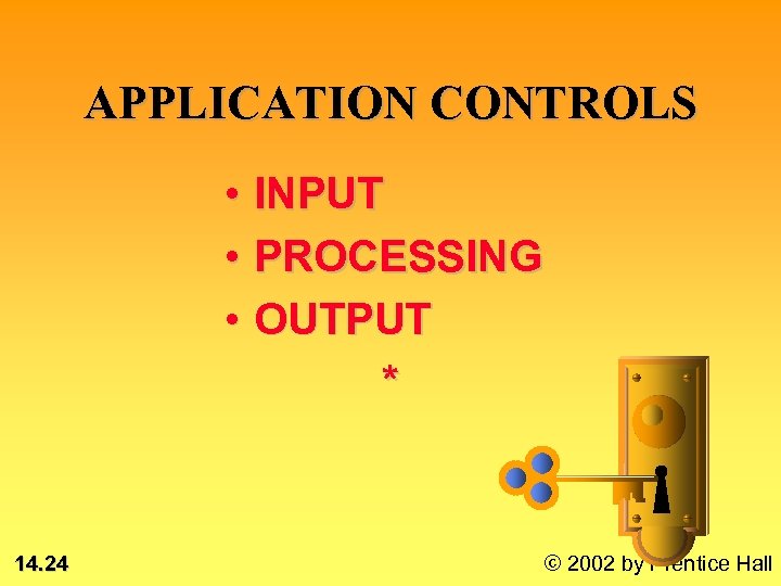 APPLICATION CONTROLS • INPUT • PROCESSING • OUTPUT * 14. 24 © 2002 by