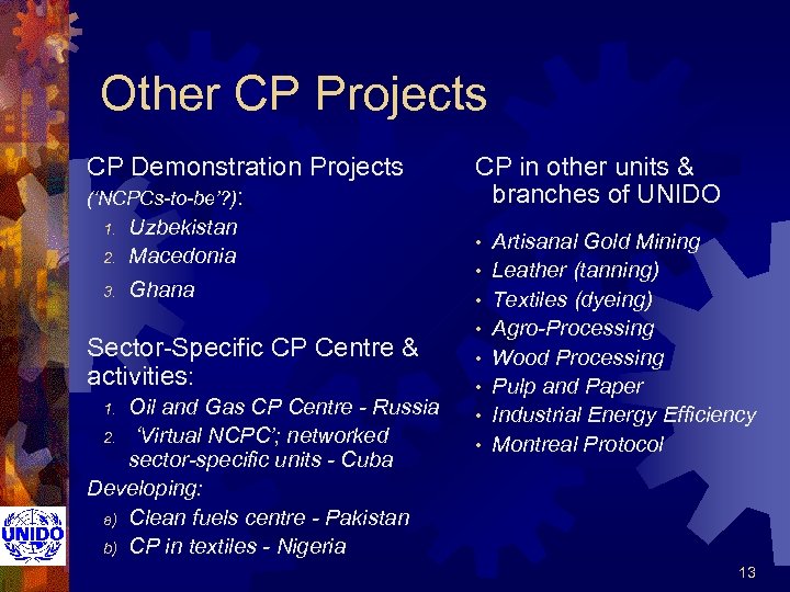 Other CP Projects CP Demonstration Projects (‘NCPCs-to-be’? ): 2. Uzbekistan Macedonia 3. Ghana 1.