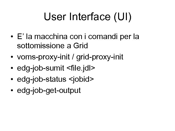 User Interface (UI) • E’ la macchina con i comandi per la sottomissione a