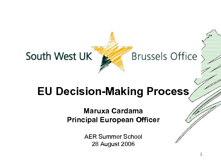 EU Decision-Making Process Maruxa Cardama Principal European Officer AER Summer School 28 August 2006