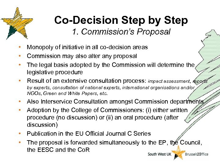 Co-Decision Step by Step 1. Commission’s Proposal • Monopoly of initiative in all co-decision