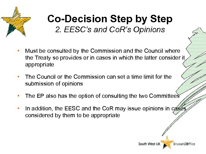Co-Decision Step by Step 2. EESC’s and Co. R’s Opinions • Must be consulted