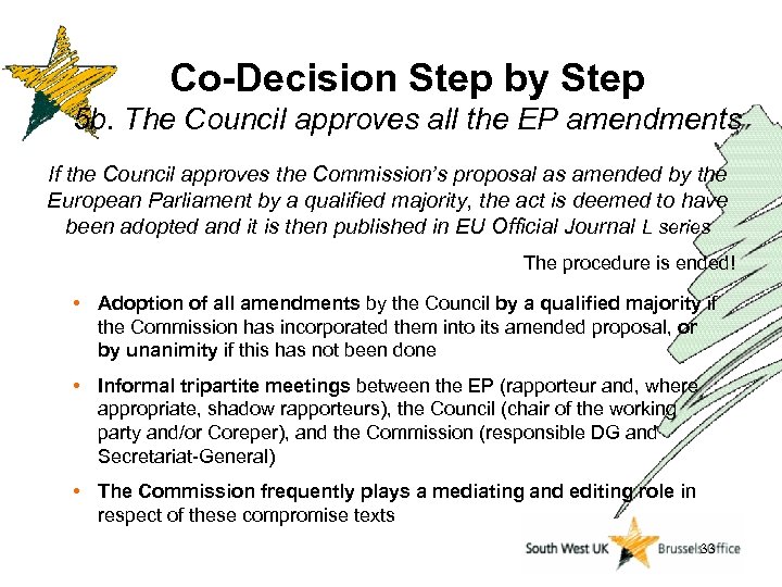 Co-Decision Step by Step 5 b. The Council approves all the EP amendments If